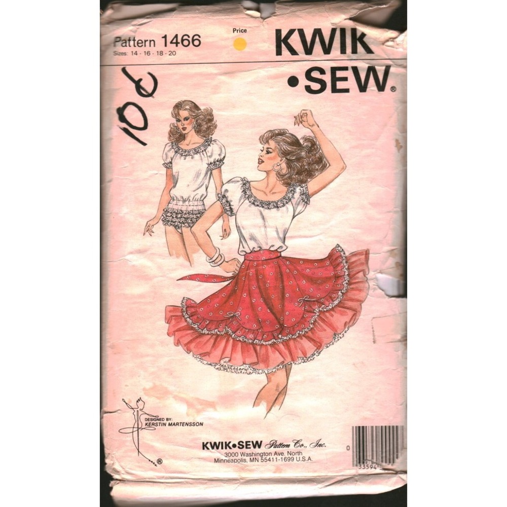 Vintage Kwik Sew 1466 Square Dance Skirt Bodysuit Pattern K Martensson 14-16
